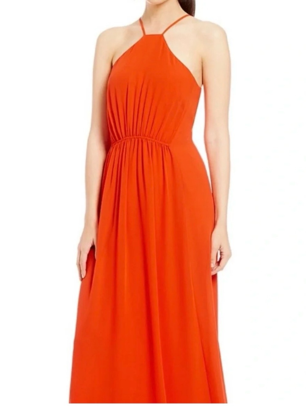 Cremieux Women's Maxi Lined Dress Halter Neck Style Fiery Orange Sz S Polyester